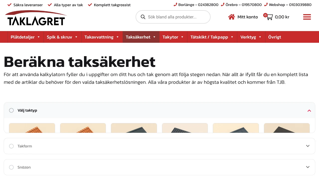 Taklagrets publika taksäkerhetskalkylator