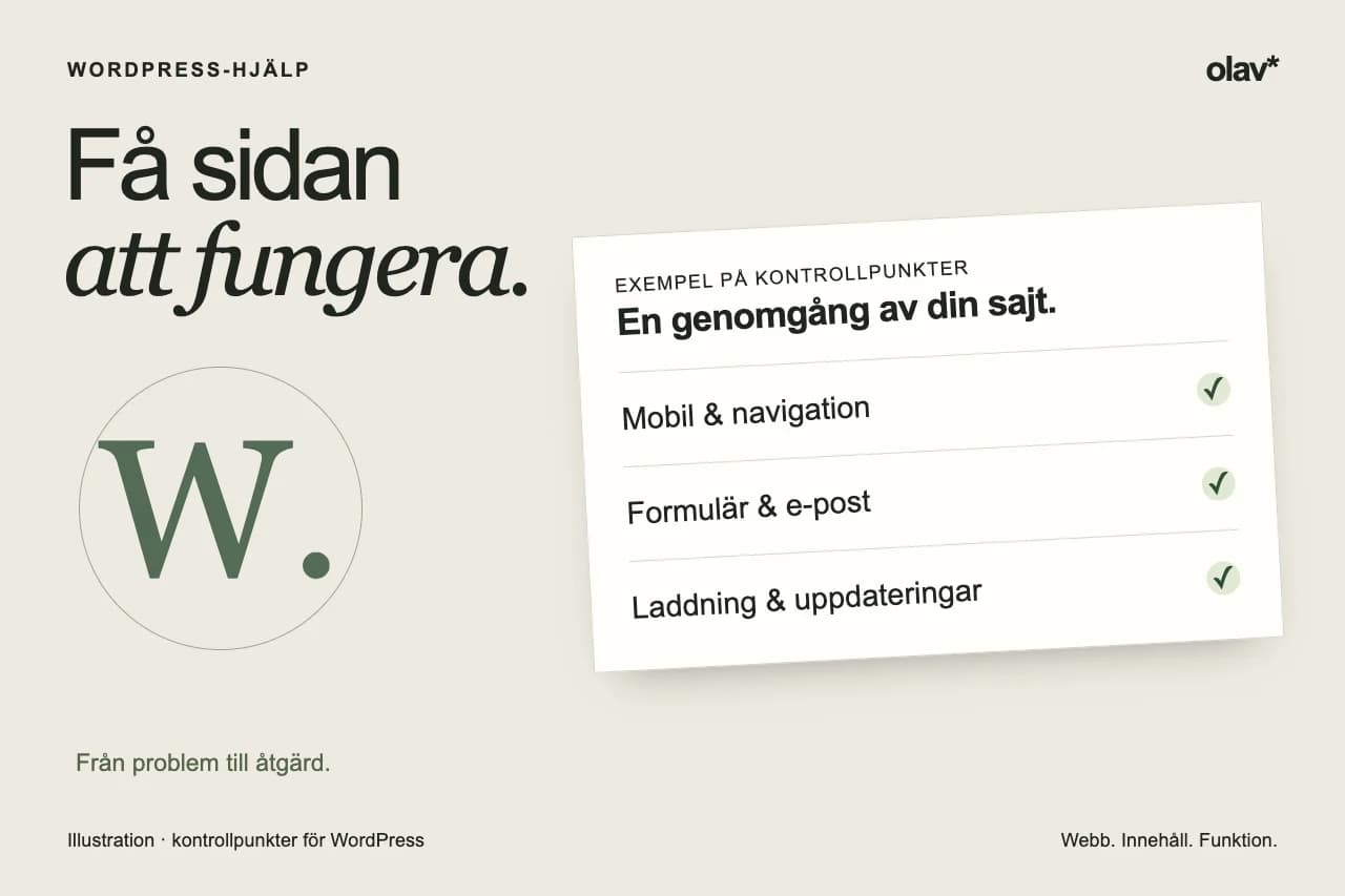 Illustrerade kontrollpunkter för mobil, formulär och uppdateringar i WordPress.