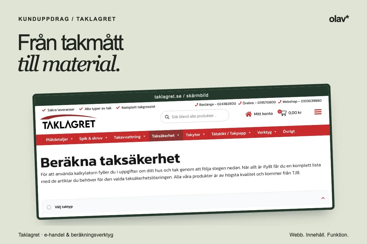 Taklagrets beräkningsverktyg för taksäkerhet.