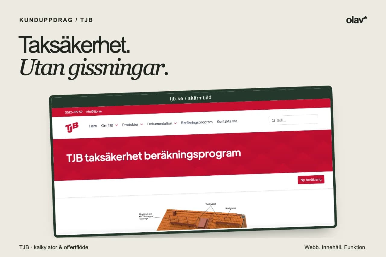 TJB:s taksäkerhetskalkylator i en inramad skärmbild.