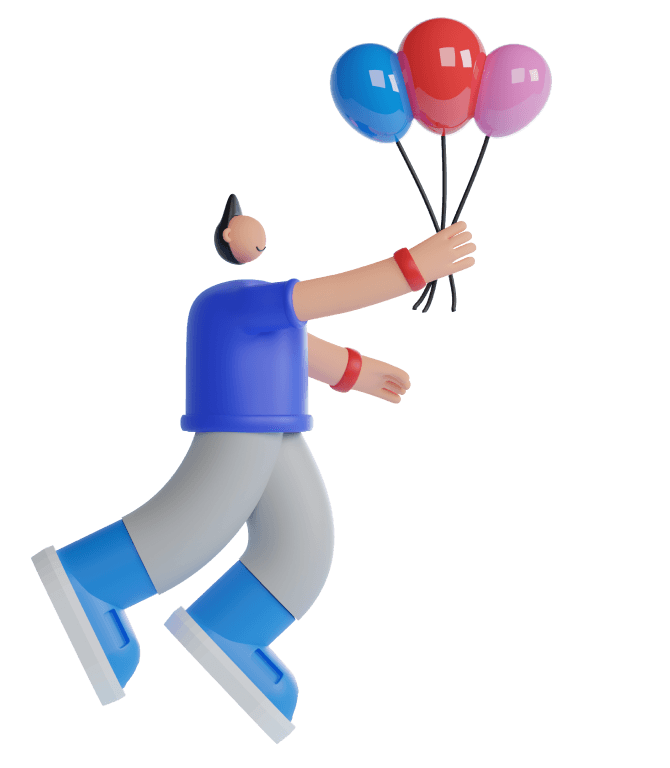 Illustration av en person med kreativitetsballonger, idealisk för webbyråer.